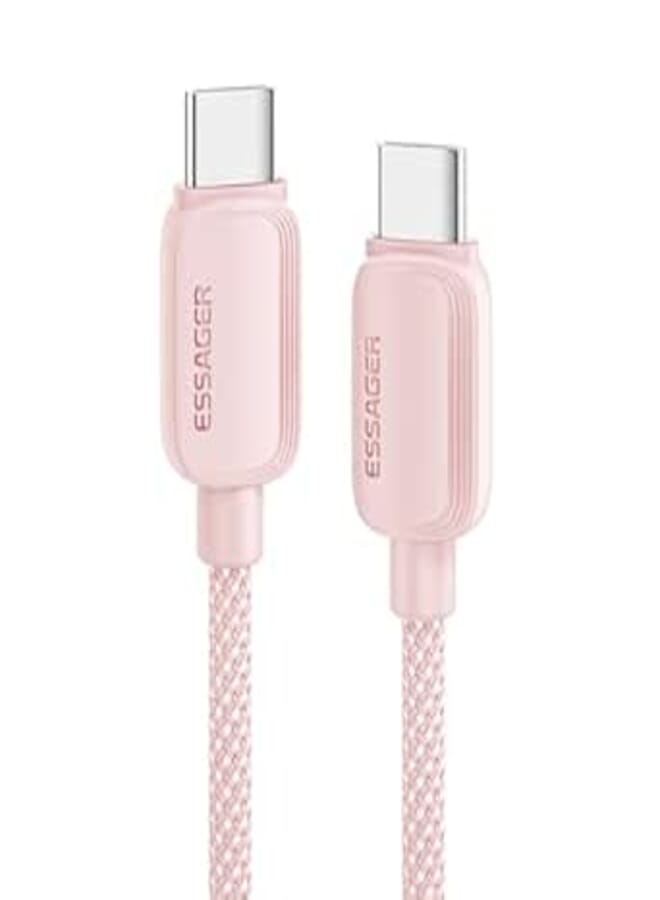 Essager 04 5A 100W USB-C Fast Charging Cable – Type C to Type C – PD3.0/QC3.0 – Nylon Braided – for iPhone, Samsung, Huawei, Xiaomi, Redme, MacBooks, Matebooks and laptops (Pink, 1 Meter)